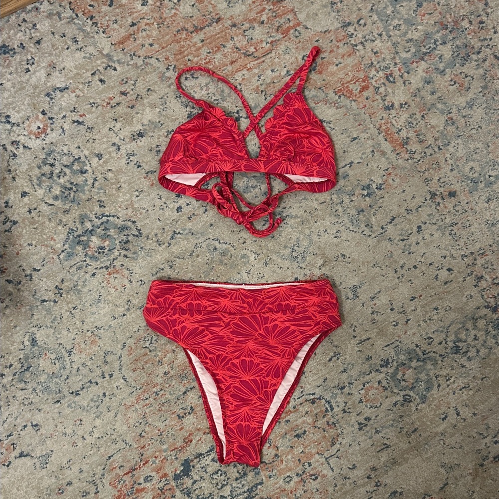 Red Floral Bikini Set